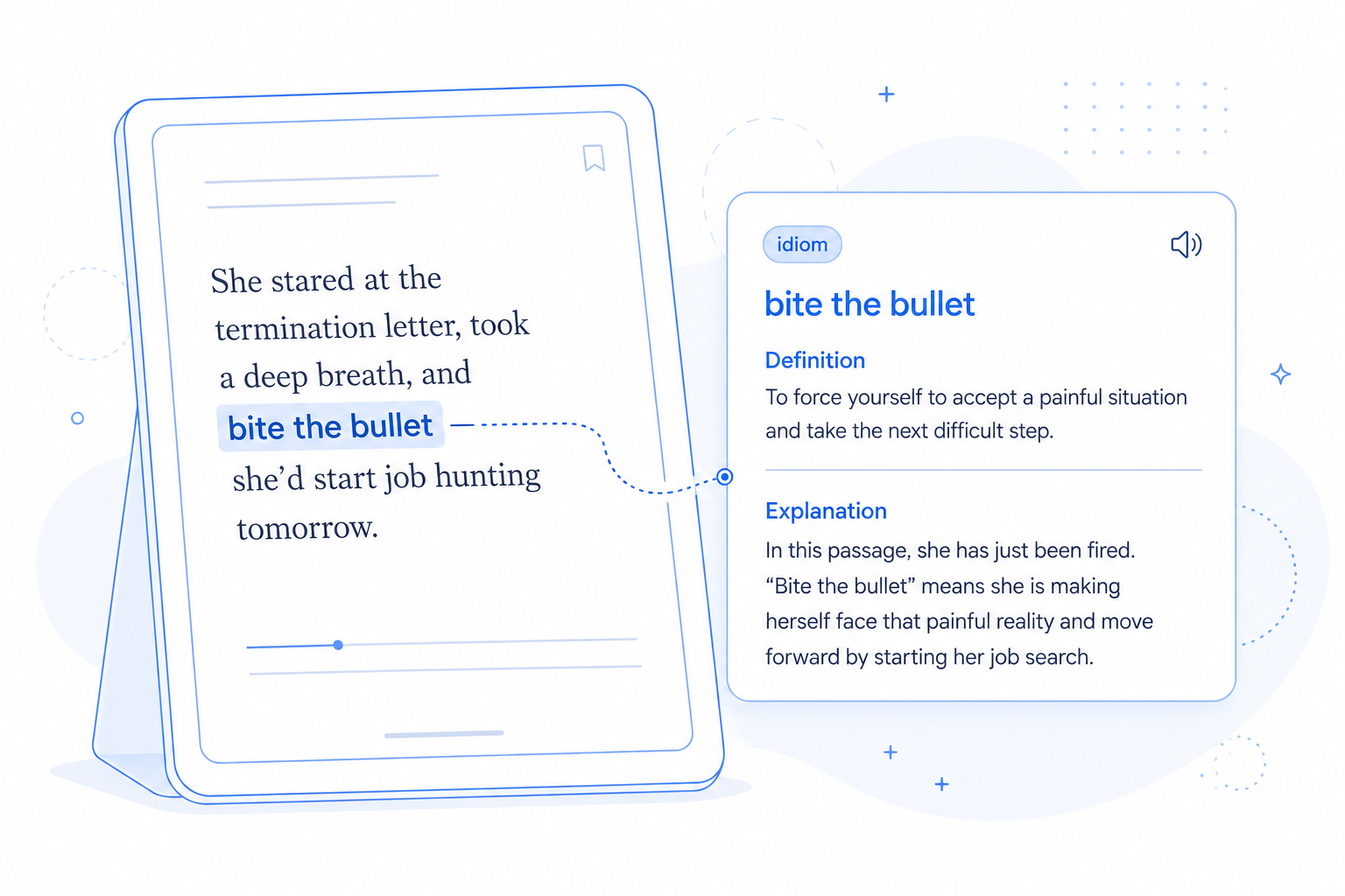 Pickvocab ebook reader interface with integrated AI dictionary for instant word lookup in books Pickvocab ebook reader interface with integrated AI dictionary for instant word lookup in books